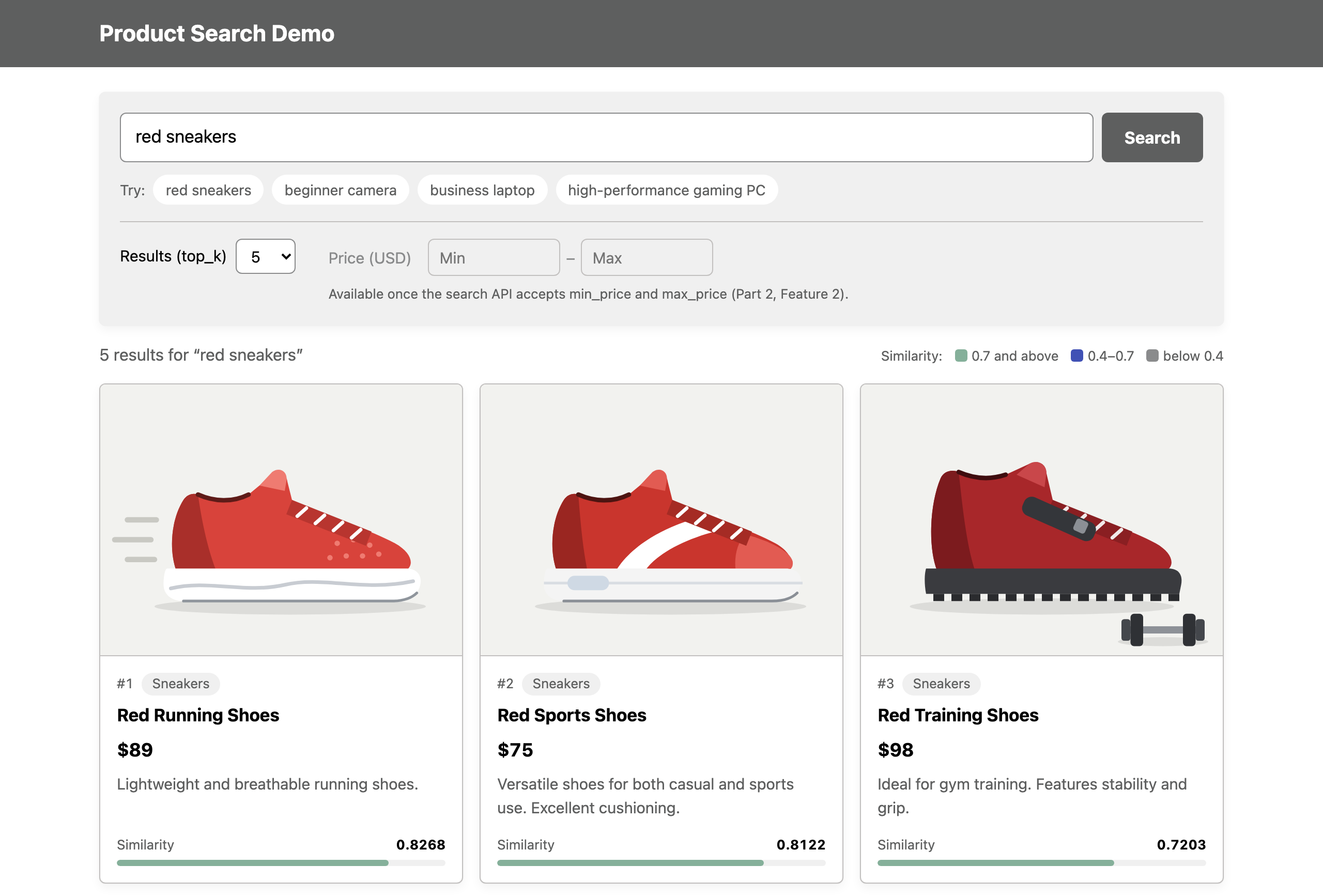Product cards with images on the search screen